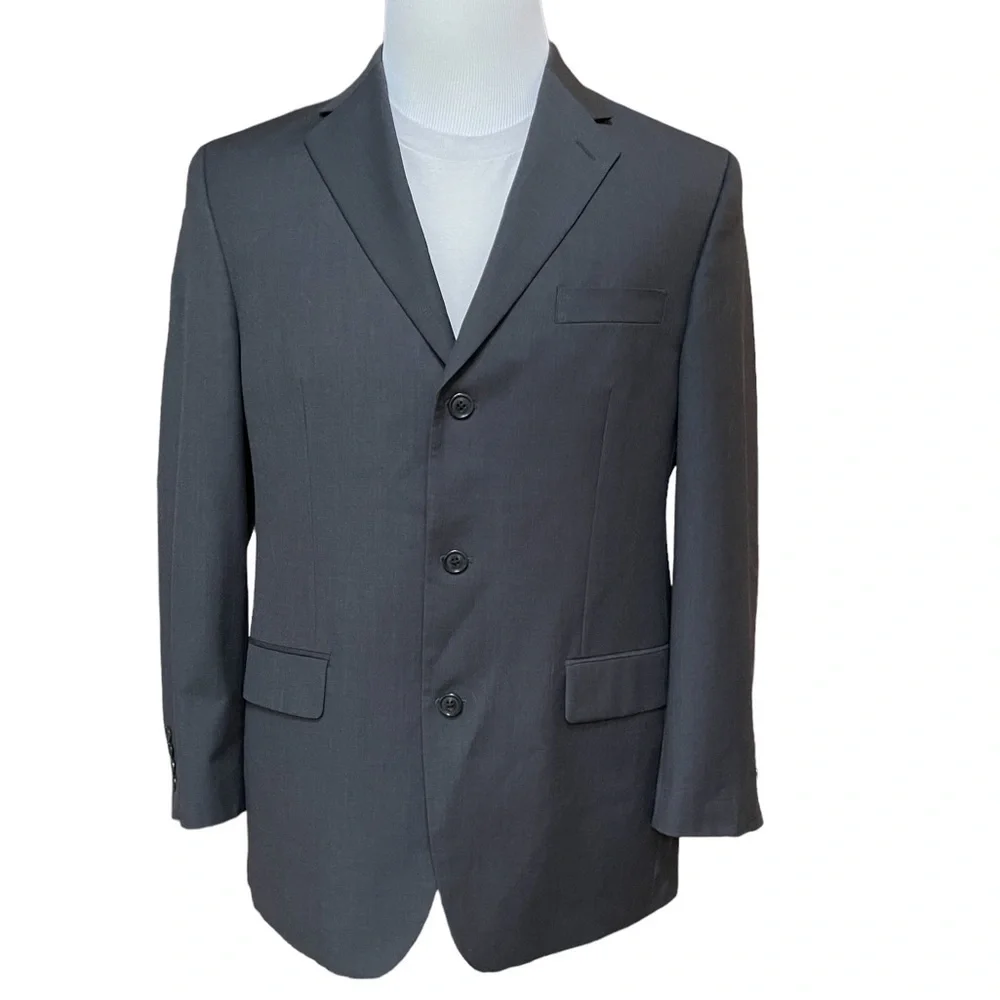 Calvin Klein 3 Button Wool Blazer Suit Jacket in Charcoal‎ Gray Size: 40R